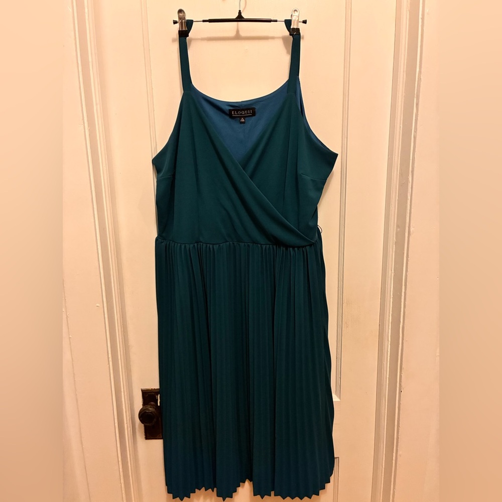 Eloquii Teal Wrap-Front Pleated Maxi Dress